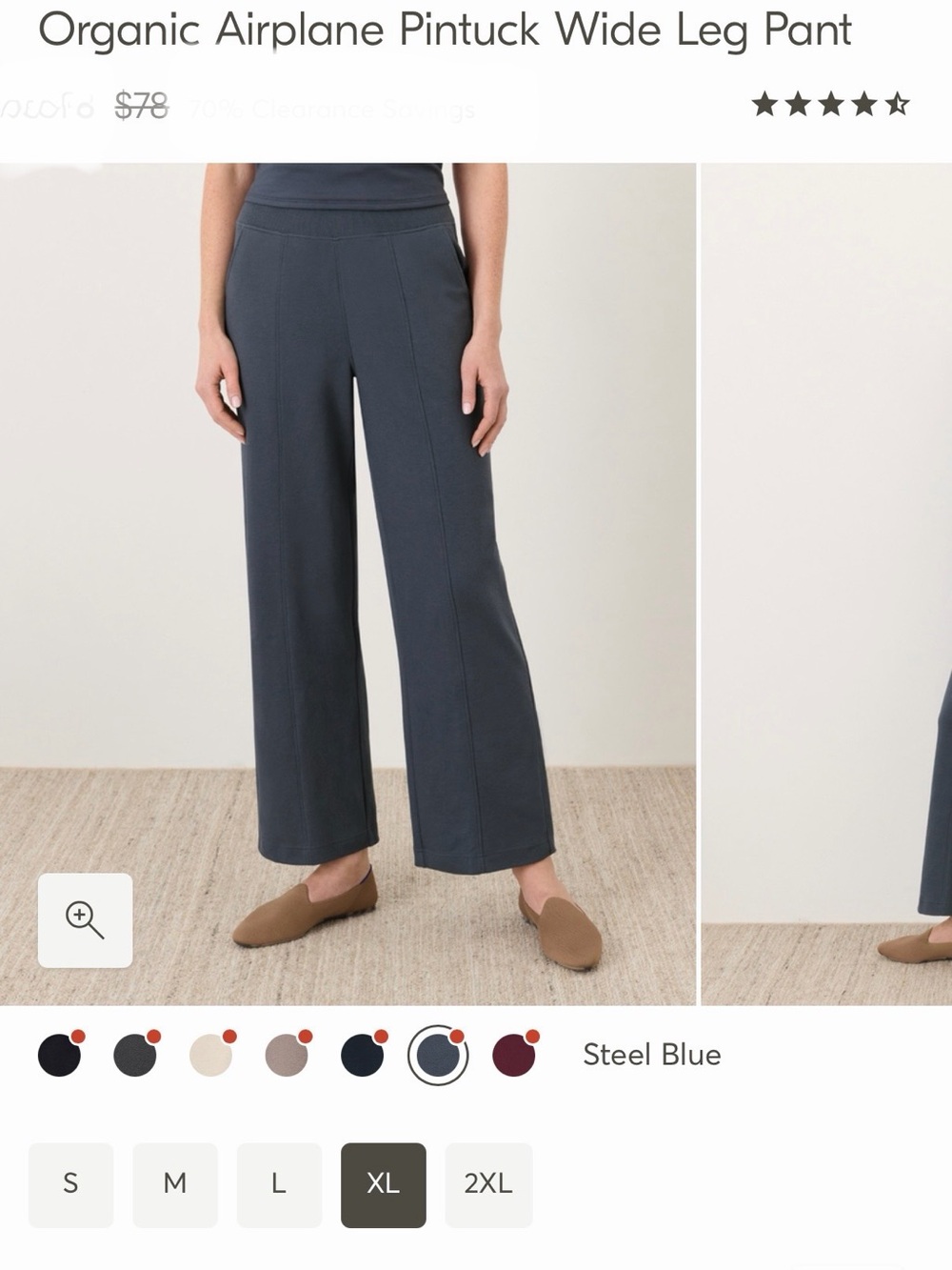 PACT Organic Airplane Pintuck Wide Leg Pant - Steel Blue - NEW